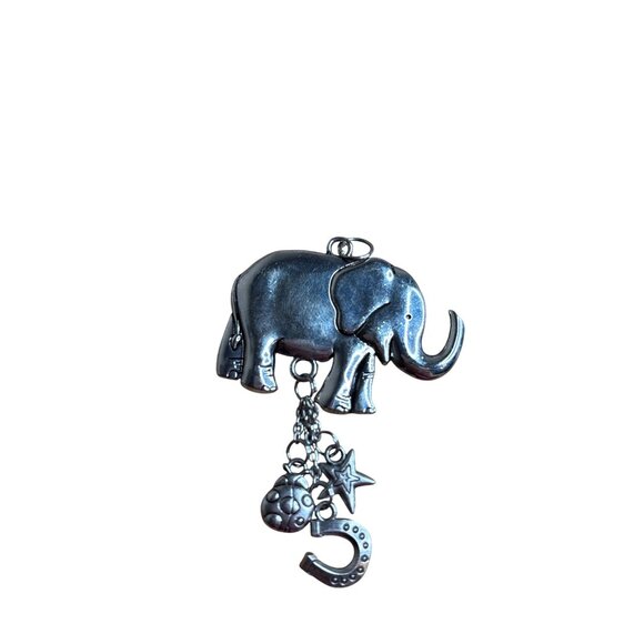 Silvertone Elephant Pendant Dangling Star Horseshoe Ladybug Charms 2.5 inches - Picture 2 of 3